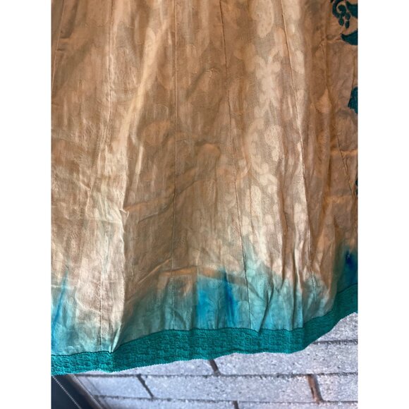 Vintage Beige & Teal Button-Front Dress With Embroidered Floral Patterns & Cap S - Picture 6 of 13